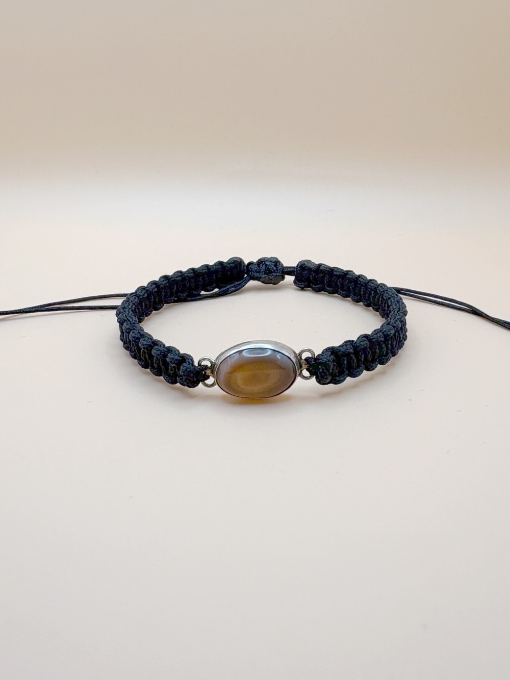 Handmade Macrame Botswana Eye Agate Bracelet- Black Cord